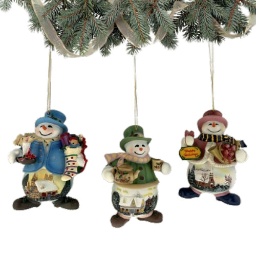 The Ashton-Drake Galleries Memories of Christmas Snowman Ornament Collection Issue #16 Set of 3 Christmas Decoration by Thomas Kinkade 4-inches