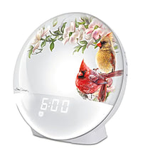 Load image into Gallery viewer, The Bradford Exchange Morning Cardinals Natural Sunrise Alarm Clock Wake-Up Light FM Radio and Nature Sounds by Dona Gelsinger 7-inches
