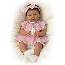 Load image into Gallery viewer, The Ashton-Drake Galleries Camila Lifelike Baby Doll In Custom Outfit RealTouch Vinyl Skin Weighted Cloth Body Hand-rooted Hair Poseable by Sherry Rawn 17-inches - RCE Global Solutions
