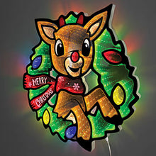 Load image into Gallery viewer, The Bradford Exchange Rudolph The Red-Nosed Reindeer Illuminated Infinity Mirror Light-Up Christmas Wall Decor with LED Tunnel Effect Holiday Display 17-inches
