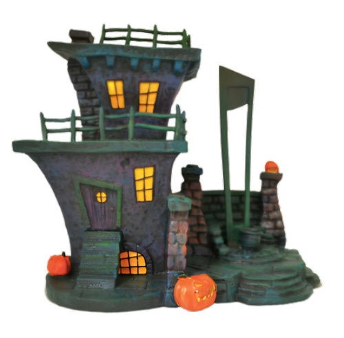 The Bradford Exchange "Gullotine Hill" Disney Nightmare Before Christmas Issue #17 Black Light Hawthorne Village 7-inches