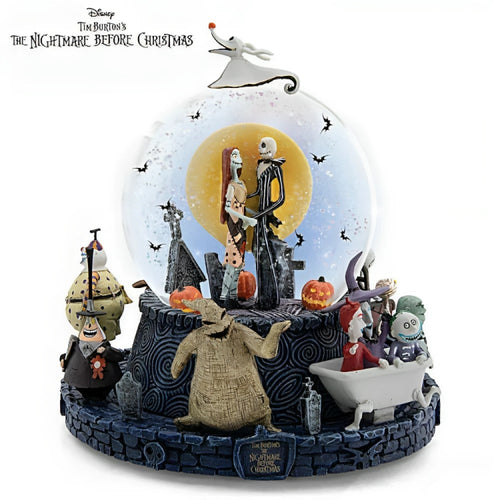 The Bradford Exchange Disney The Nightmare Before Christmas Jack Sally Zero Musical Glitter Snow Globe with Rotating Base Oogie Boogie Mayor Lock Shock Barrel Dr. Finklestein Behemoth Plays the Melody Overture 6.5"-Inches