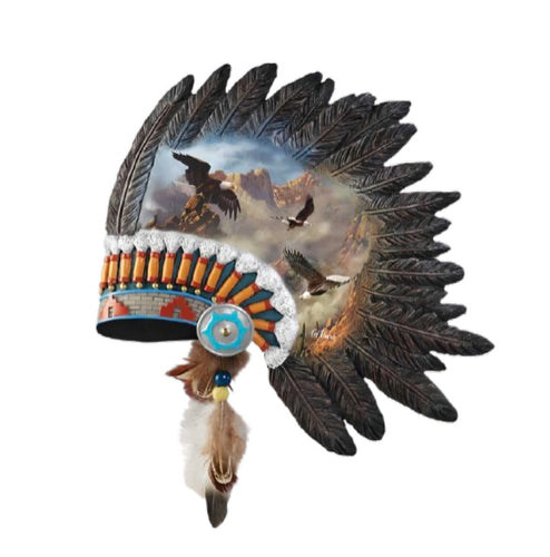 The Bradford Exchange Native American Headdress Eagle Art Wall Decor Issue #6 'Wind Riders' by Ted Blaylock Handcrafted Design with Feathers, Beadwork & Eagle Artwork 9.25-inches - RCE Global Solutions
