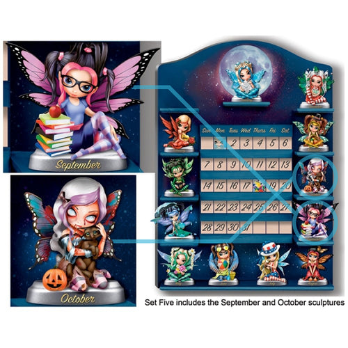 The Bradford Exchange A Year Of Enchantment Perpetual Calendar Collection SEPTEMBER & OCTOBER Fairy Sculpture Set of 2 by Jasmine Becket-Griffith 3.5-Inches Issue #5 - RCE Global Solutions