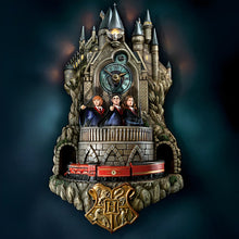 Load image into Gallery viewer, The Bradford Exchange Harry Potter Fully Sculpted Wall Clock With Harry Ron and Hermione Lights Music Motion Featuring Moving Hogwarts Express Train 13.5&quot;-Inches - RCE Global Solutions
