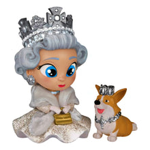 Load image into Gallery viewer, The Ashton-Drake Galleries Queen Elizabeth II and Her Corgi Figurine from Whimsical House of Windsor Tots Collection Issue #1 Handcrafted Hand-Painted Royal Family Collectible with Silver Crown and Shimmering Dress 4-inches
