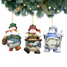 Load image into Gallery viewer, The Ashton-Drake Galleries Memories of Christmas Snowman Ornament Collection Issue #5 Set of 3 Christmas Decoration by Thomas Kinkade 4-inches - RCE Global Solutions
