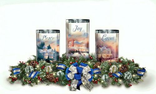 The Bradford Exchange Light of the Season Table Centerpiece with 30 LED Lights and 3 Glass Candleholders Christmas Decoration by Thomas Kinkade 25