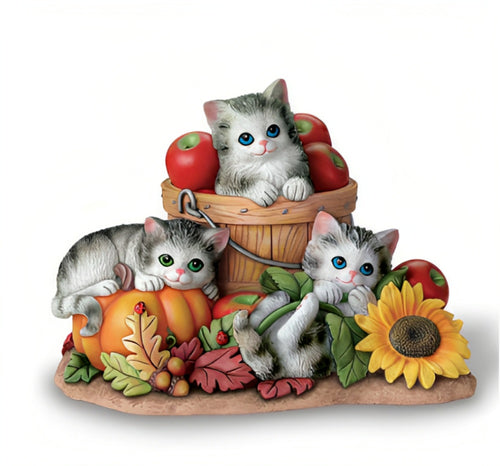 The Bradford Exchange Autumns Harvest Seasons in the Garden Sculpture Collection Issue #3 Lifelike Kittens Hand Painted & Hand Crafted Sculpture by Kayomi Harai 7-inches - RCE Global Solutions