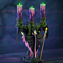 Load image into Gallery viewer, The Bradford Exchange Disney Villains Illuminated Flameless Candelabra Collection Issue #1: Maleficent Candelabra Handcrafted and Hand-painted with LED Lights Like Real Flames Candle Halloween Decor 10-inches
