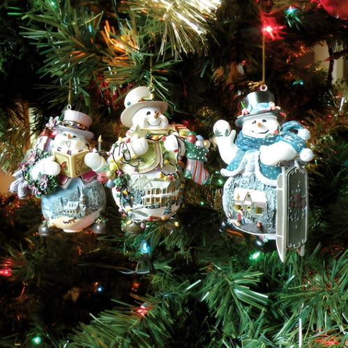 The Ashton-Drake Galleries Memories of Christmas Snowman Ornament Collection Issue #3 Set of 3 Christmas Decoration by Thomas Kinkade 4-inches - RCE Global Solutions