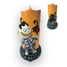 Load image into Gallery viewer, The Bradford Exchange Disney The Nightmare Before Christmas Candle Collection Issue #6 Barrel LED Flameless Candle with Sculpted Details 7-inches
