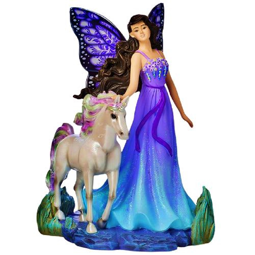 The Hamilton Collection "Curious Enchantment" Mystic Wings of Enchantment Figurine Collection Hand-Painted Unicorn and Fairy Sculpture with Pearlescent Accents and Sparkling Glitter by Jody Bergsma 7.75-inches