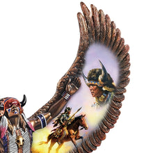 Load image into Gallery viewer, The Bradford Exchange Spirit of the Warrior Bronze Sculpture Collection Issue #7 Journey of the Guardian Native American-Inspired Cold-Cast Bronze with Chuck Ren Warrior Portrait and Mahogany Base 8-Inches

