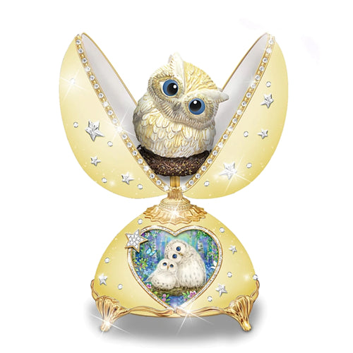 The Bradford Exchange Owl Be There Fabergé-Inspired Musical Egg Heirloom Porcelain Music Box with 22K-Gold and Platinum Accents Glittering Stars and Expressive Owl Figurine Plays 'Beautiful Dreamer' by Kayomi Harai 3.5