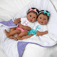 Load image into Gallery viewer, The Ashton - Drake Galleries Hope and Faith So Truly Real® Twin African American Black Baby Girl Doll Set Fully Poseable with Soft RealTouch® Vinyl Skin by Master Doll Artist Linda Murray 14&quot;-Inches - RCE Global Solutions
