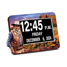 Load image into Gallery viewer, The Bradford Exchange John Wayne Easy-Read Full Disclosure Digital Clock with Iconic Monument Valley Art LED Display with Large 1.5-Inch Digits USB Port and Remote Control Handcrafted Resin Frame with Bas-Relief Details 9.5&quot; W x 7&quot; H
