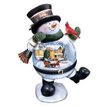 Load image into Gallery viewer, The Bradford Exchange Thomas Kinkade Snow Bellies Snowglobe Collection Issue #2 “Dashing Through The Snow” Illuminated Snowman Village Scene 7-inches
