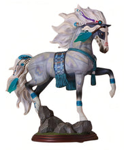 Load image into Gallery viewer, The Bradford Exchange Cloud Dancer The Spirit of the Painted Pony Sculpture Collection Issue # 4 Native American-Inspired Painted Pony Handcrafted and Hand-Painted Real Feathers Faux Leather and Meticulous Beadwork with Weathered Granite Rock Base 7&quot; - RCE Global Solutions
