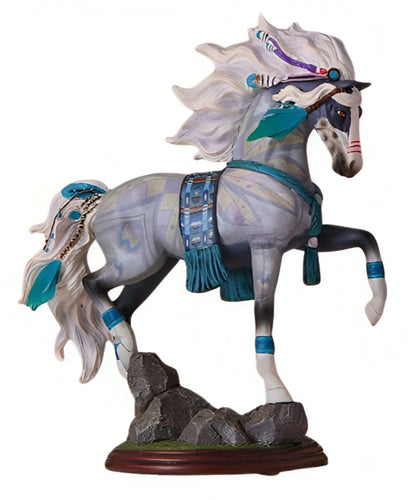 The Bradford Exchange Cloud Dancer The Spirit of the Painted Pony Sculpture Collection Issue # 4 Native American-Inspired Painted Pony Handcrafted and Hand-Painted Real Feathers Faux Leather and Meticulous Beadwork with Weathered Granite Rock Base 7