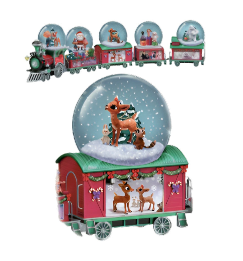 The Bradford Exchange Rudolph The Red-Nosed Reindeer Express Snowglobe Collection Issue #3 Catching Snowflakes Handcrafted Musical Train Car Snowglobes Christmas Decorations 4.5-Inches - RCE Global Solutions
