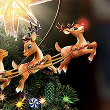 Load image into Gallery viewer, The Bradford Exchange Rudolph the Rednose Reindeer Christmas Tree Topper Rotates and Lights Up Santa and Sleigh Led by Rudolph and His Illuminated Nose with Glowing Star Holiday Decor 8.5&quot;-inches - RCE Global Solutions
