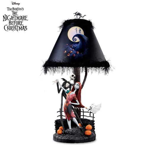 The Bradford Exchange Disney Tim Burton's The Nightmare Before Christmas Moonlight Table Lamp - Romantic Moonlit Rendezvous Inspired Design with Jack Sally and Zero Handcrafted Resin Base 20-inches