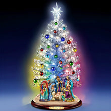 Load image into Gallery viewer, The Bradford Exchange Joy to the World Nativity Tabletop Christmas Tree with Lights &amp; Music Pre-Lit Holiday Tree with Sculpted Nativity Scene Color-Changing Base USB Powered Christmas Decor 16-inches
