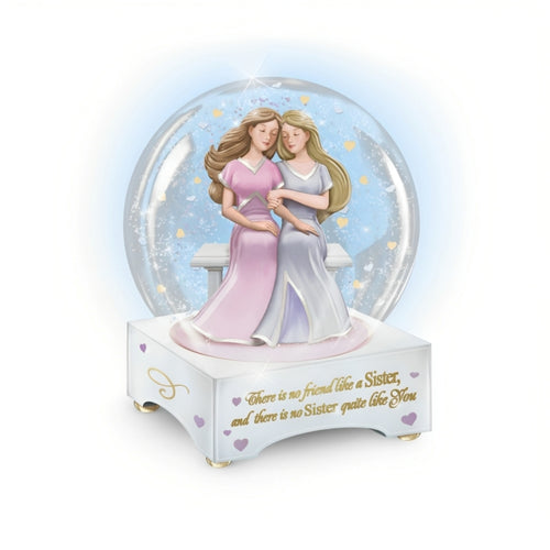 The Bradford Exchange No Friend Like A Sister Musical Glitter Globe Celebrate Sisterhood with Poem Card Handcrafted and Hand-Painted Sculpted Scene with Swirling Glitter Reflective Base and "You Are So Beautiful" Melody 5" W x 6.75" H