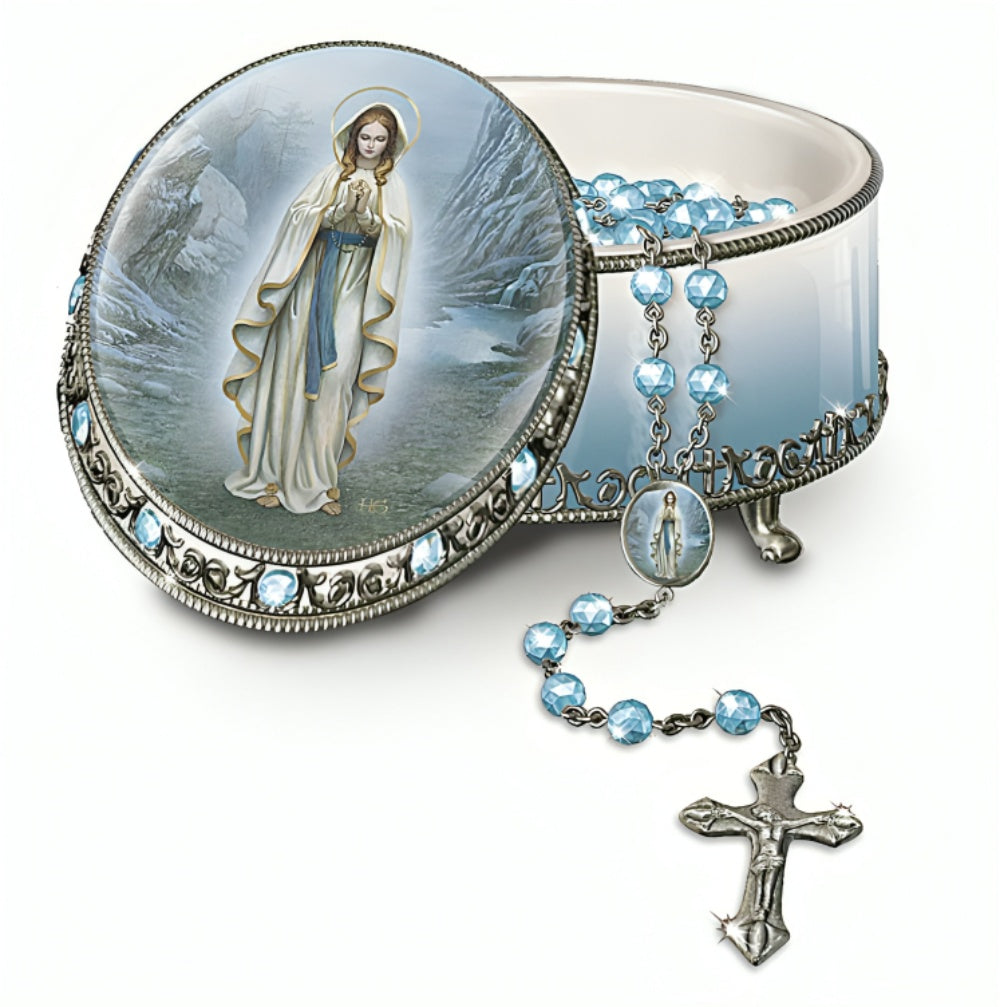 The Bradford Exchange Our Lady of Lourdes Rosary Music Box: A Symbol of Eternal Faith and Comfort by Hector Garrido 3.62-Inches - RCE Global Solutions