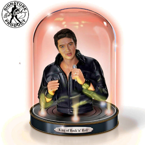 The Bradford Exchange Timeless Legend Sculpture Collection Issue #2: The King of Rock 'N' Roll™ Elvis Presley Handcrafted Glass Dome Sculpture in Bejeweled Jumpsuit with Illuminating Base 7-inches - RCE Global Solutions