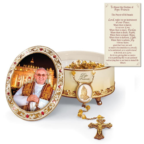 The Bradford Exchange His Holiness Pope Francis Limited-Edition Music Box Classically-Style Porcelain Box with Metal Rosary Plays 