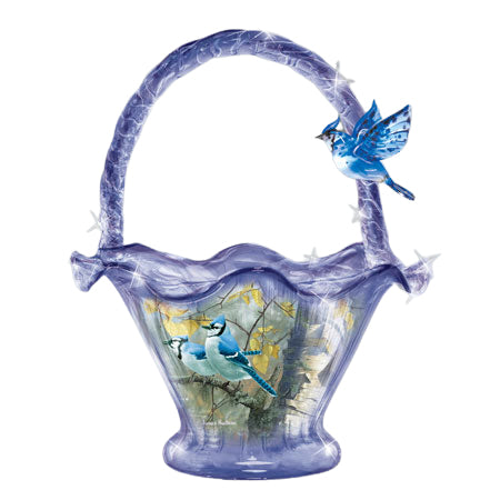 The Bradford Exchange Blue Jay Melody Issue #5 Songbird Art Hand-Blown Glass Bowl Basket by James Hautman 7.5-inches - RCE Global Solutions