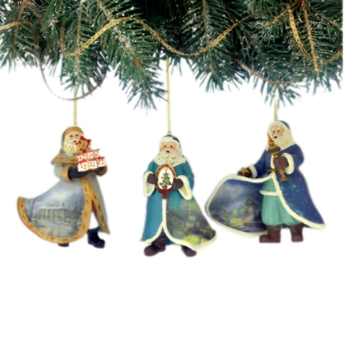 The Ashton-Drake Galleries Victorian Winter Scenes Santas Ornament Collection Issue #30 Painter of Light Artistry Three Dimensional Elegance with Elaborate Detailing Christmas Decoration Set of 3 by Thomas Kinkade 4-inches