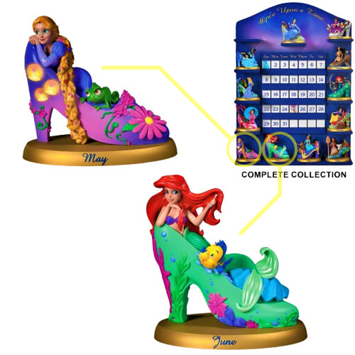 The Bradford Exchange Disney Princess Perpetual Calendar Collection Issue #3: MAY-JUN Featuring Rapunzel & Ariel Handcrafted and Hand-Painted High-Heeled Shoe Sculptures 2.75-inches