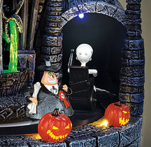 Load image into Gallery viewer, The Bradford Exchange Disney Tim Burton's The Nightmare Before Christmas Light-Up Musical Sculpture Built-in LED Lights &amp; Rotating Figures Handcrafted Halloween Decor 8.75-inches
