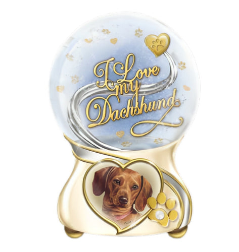 The Bradford Exchange I Love My Little Dog Glitter Globe Issue #7 Dachshund Heirloom Porcelain Base Musical Keepsake with Golden Paw Prints & Hearts by Pollyanna Pickering 5.75-Inches - RCE Global Solutions