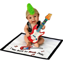 Load image into Gallery viewer, The Ashton-Drake Galleries Hats Off to You Baby Collection Issue #16: &#39;I Was Born To Rock Dude&#39; Baby Resin Doll with Blanket by Sherry Rawn 5.5-Inches
