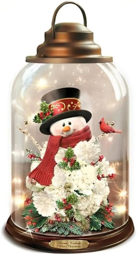 The Bradford Exchange White Christmas Always in Bloom Musical Glass Lantern Illuminated Hand-Crafted Snowman Cardinal Sculpture Floral Design with Melodies Christmas Decoration by T-Kinkade 9-inches - RCE Global Solutions