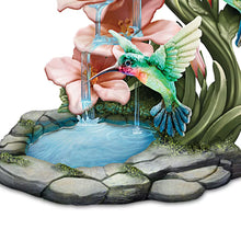 Load image into Gallery viewer, The Bradford Exchange Cascading Beauty Hummingbird Garden Sculpture Collection Issue #1 Handcrafted Resin LED-Lit Cascading Waterfall and Expertly Painted Jewel-Toned Birds Illuminated Lifelike Garden Settings 11-inches
