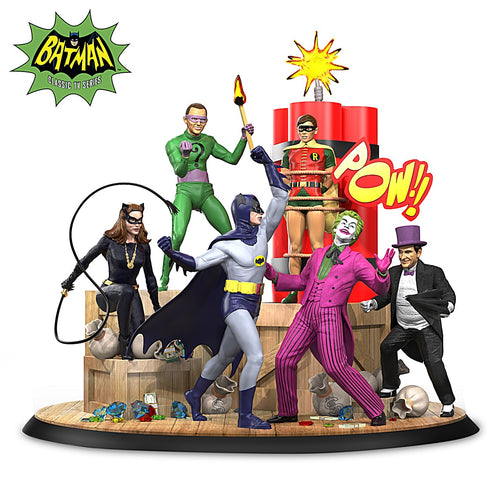 The Hamilton Collection Holy Bombs Away Batman Robin and Catwoman Vs. Arch Villains Joker Penguin Riddler Illuminated Sculpture 13.5-inches - RCE Global Solutions