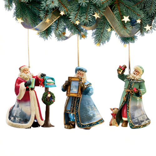 The Ashton-Drake Galleries Victorian Winter Scenes Santas Ornament Collection Issue #21 Painter of Light Artistry Christmas Decoration Set of 3 by Thomas Kinkade 4-inches