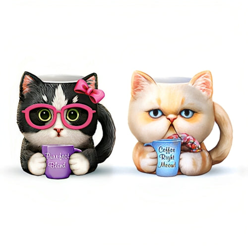 The Bradford Exchange Purr-fect Blend and Coffee Right Meow! Kayomi Kitten Ceramic Mugs Set of 2 Adorable Sculptures Inspired By Kayomi Harai 3.5-inches - RCE Global Solutions