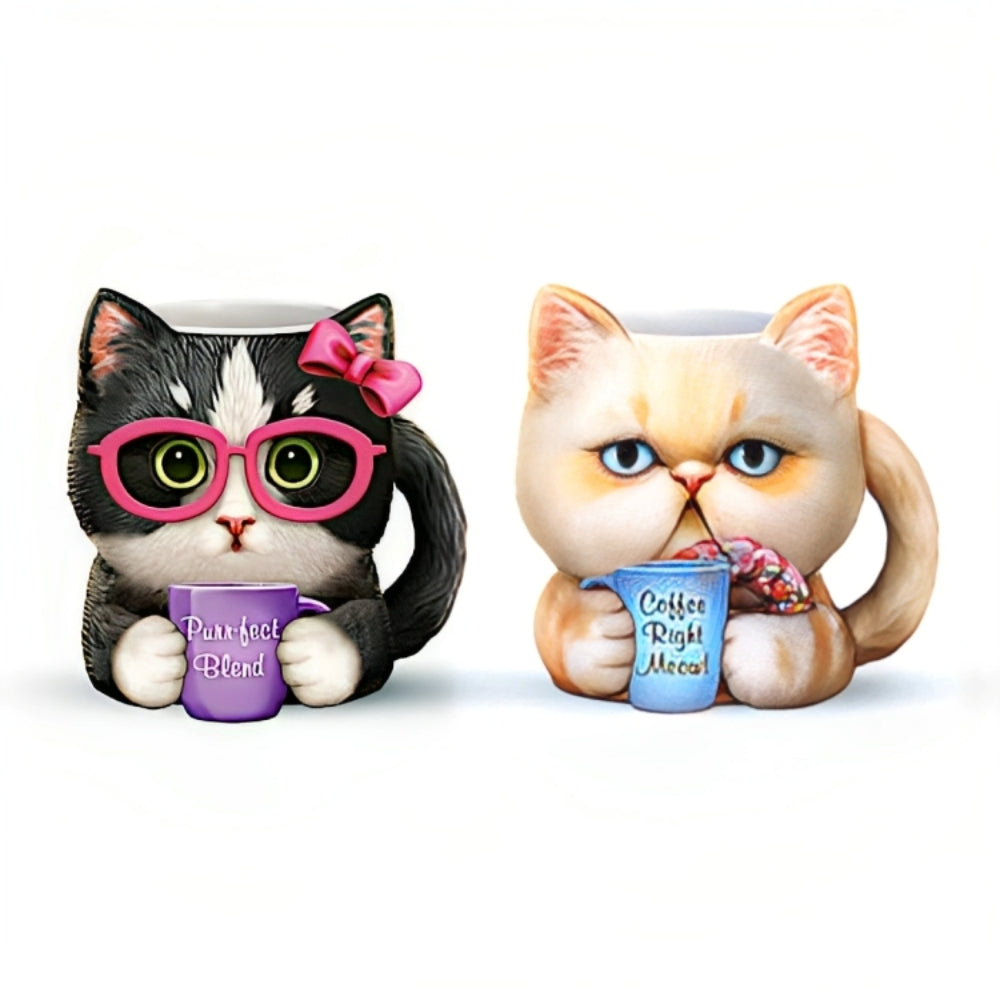 The Bradford Exchange Purr-fect Blend and Coffee Right Meow! Kayomi Kitten Ceramic Mugs Set of 2 Adorable Sculptures Inspired By Kayomi Harai 3.5-inches - RCE Global Solutions