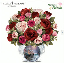 Load image into Gallery viewer, The Bradford Exchange Today, Tomorrow, Always Table Centerpiece Handcrafted Silken Roses in Crystal Vase with Illuminated Lights Always in Bloom® Collectible by Thomas Kinkade 12-Inches
