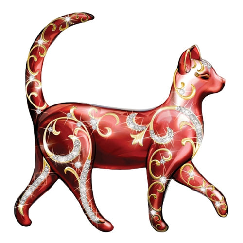 The Bradford Exchange Royal Promenade (Red) from Fabergé Felines Heirloom Porcelain® Wall Plaque Collection Cat Wall Sculpture Decor 6-inches