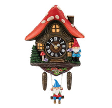 Load image into Gallery viewer, The Bradford Exchange Gnome Cottage Bavarian-Inspired Sculpted Wall Clock Handcrafted Enchanted Woodland Cuckoo Clock with Swinging Gnome &amp; Pine Cone Weights Quartz Movement 14-Inches
