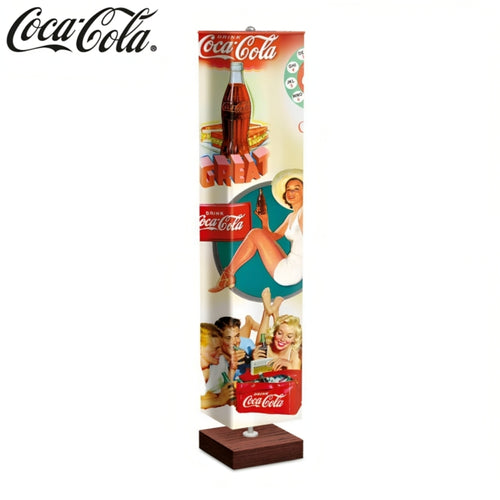 The Bradford Exchange COCA-COLA Floor Lamp Retro Summer Design Limited Edition Original Superior Quality Wrinkle-Resistant Fabric Shade Fun COCA-COLA Imagery on All Sides Sturdy Wood-Tone Base with Floor Pedal Switch Perfect Gift for COKE Fans 60-inches - RCE Global Solutions