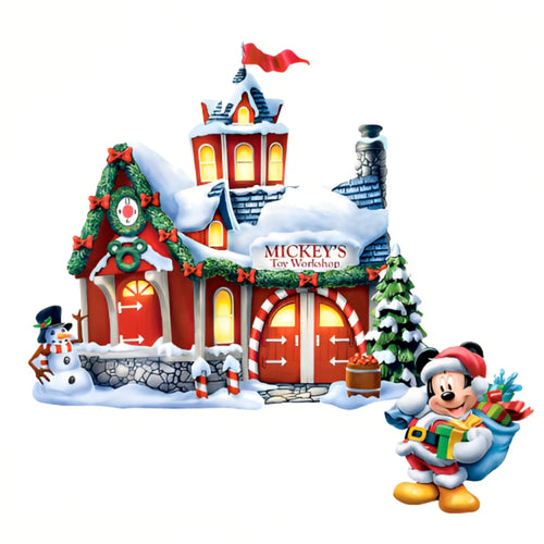 The Bradford Exchange Mickey's Toy Shop Disney Mickey & Friends Very Merry Holiday Village Collection Issue #1 Christmas Decoration Handcrafted with Illuminated LED Lighting 5