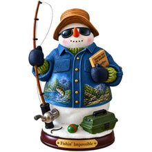 Load image into Gallery viewer, The Bradford Exchange Fishin' Impossible Collection Issue #3 Fishing for Fun Snowman Figurine by Al Agnew, Handcrafted with Fishing Rod and Tackle Box 7.5 inches
